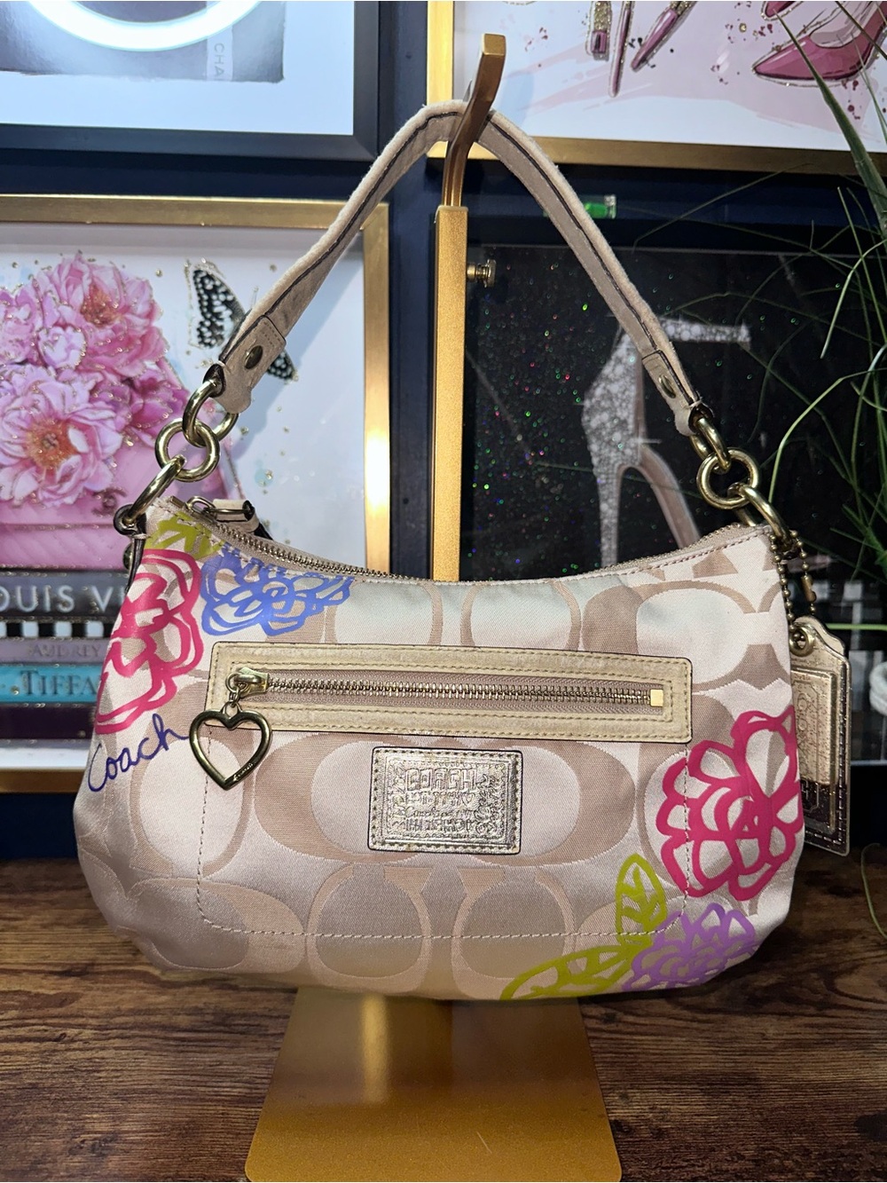 Vintage Coach Poppy Daisy Graffiti Sateen Hobo Bag